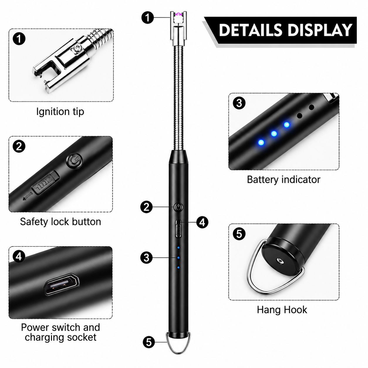 USB Rechargeable Electric Lighter Black Metal (FREE SHIPPING)