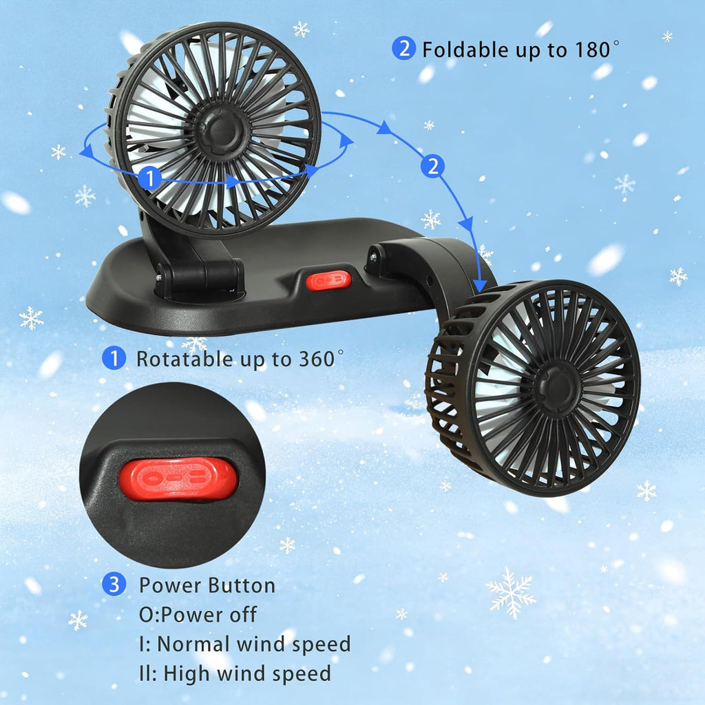 SOGO 12V Premium Dual Head Car Fan (360° Adjustable & Strong Cooling)