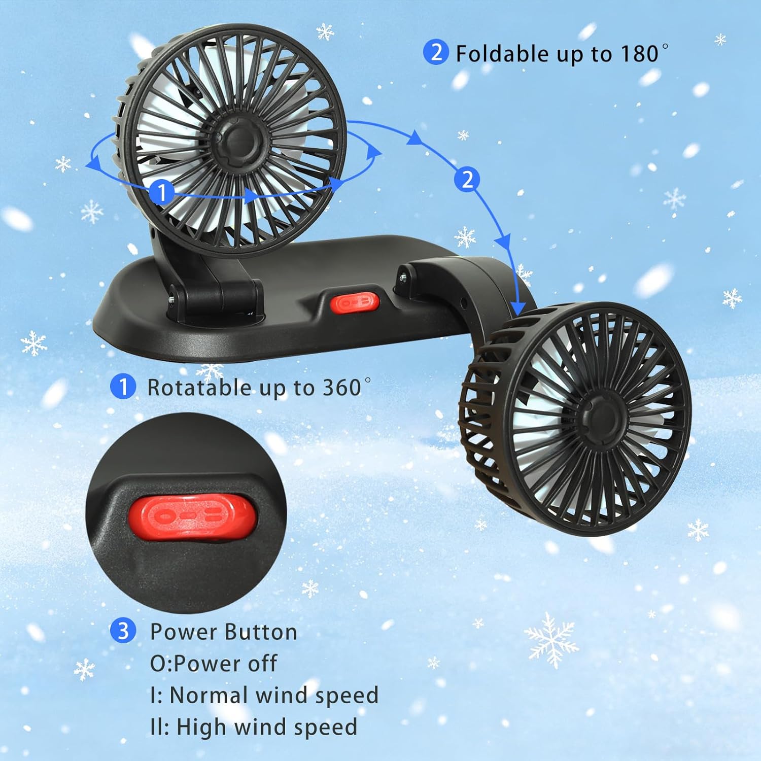 SOGO 12V Premium Dual Head Car Fan (360° Adjustable & Strong Cooling)