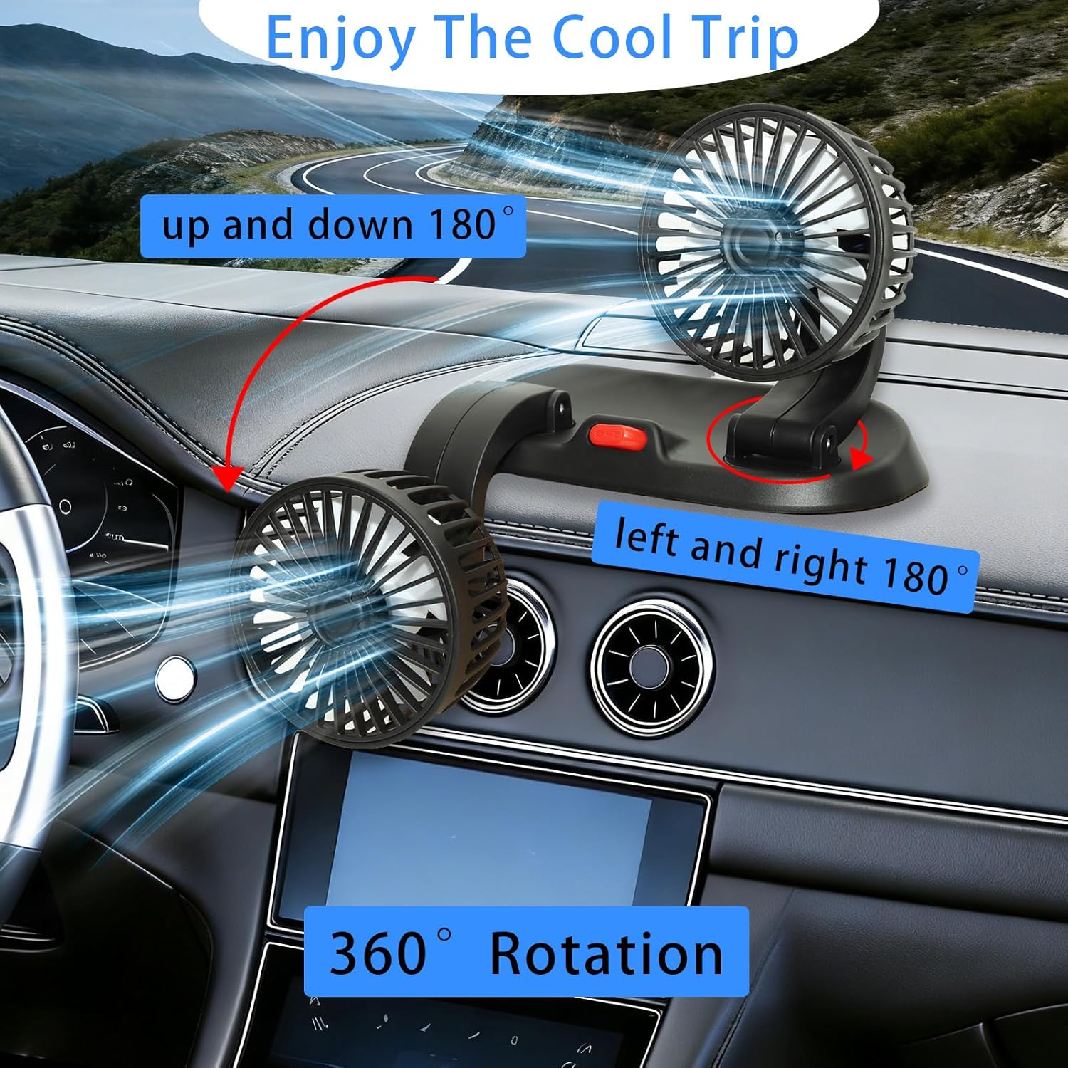 SOGO 12V Premium Dual Head Car Fan (360° Adjustable & Strong Cooling)