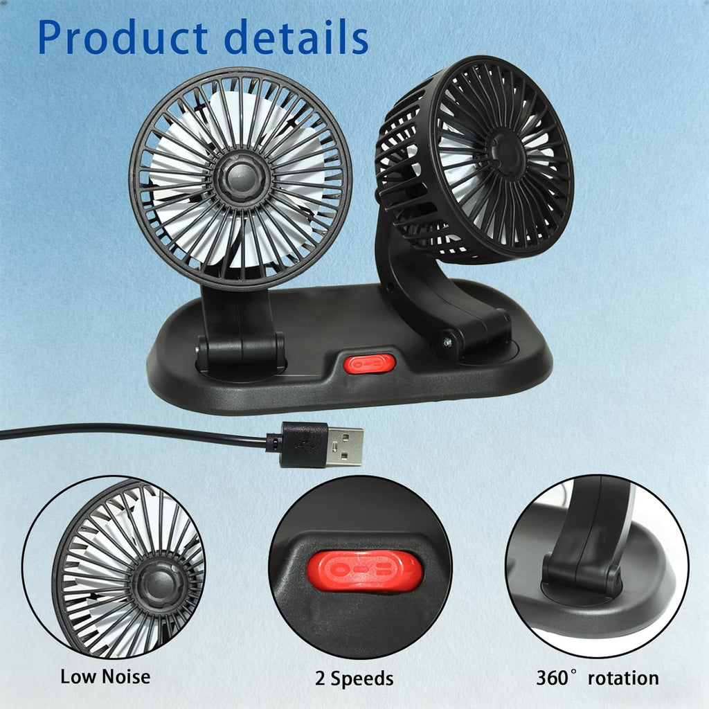 SOGO 12V Premium Dual Head Car Fan (360° Adjustable & Strong Cooling)