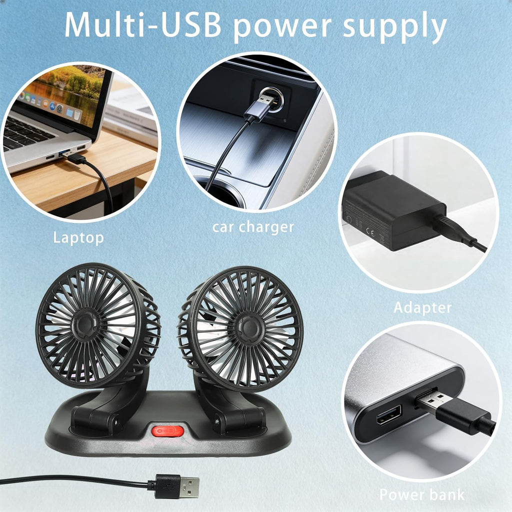 SOGO 12V Premium Dual Head Car Fan (360° Adjustable & Strong Cooling)