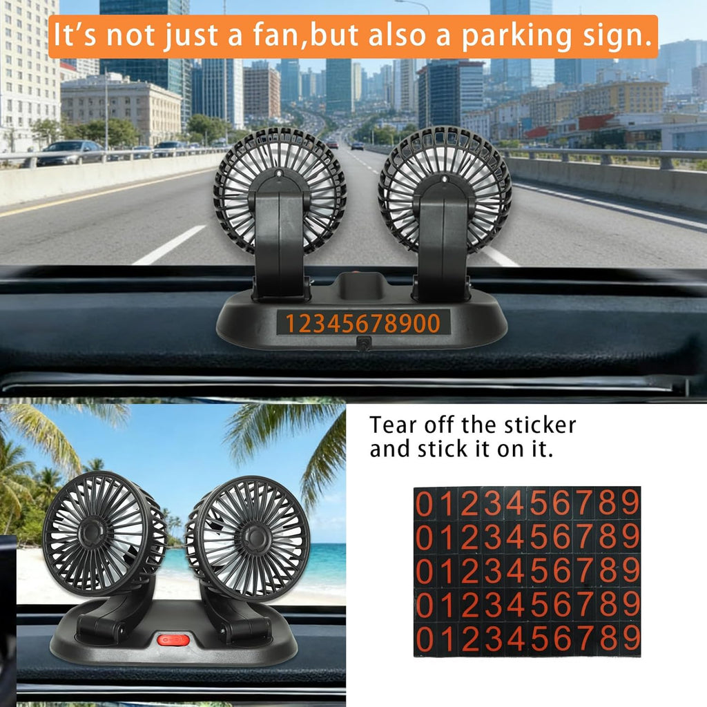 SOGO 12V Premium Dual Head Car Fan (360° Adjustable & Strong Cooling)